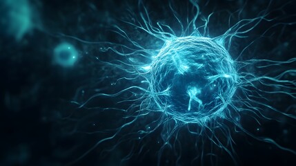 Obraz premium Glowing Blue Cell With Intricate Tendrils