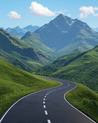 Naklejka premium Serene Mountain Road Under Clear Blue Sky