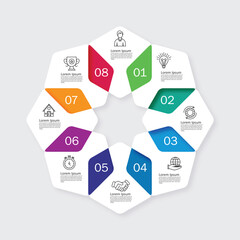 Hexagon infographic design template with 8 options