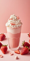 Milkshake de morango cremoso coberto com chantilly