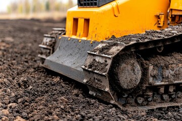 Close-Up of Caterpillar Track Loader on Soil