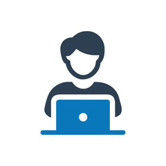 Person using a Laptop computer icon on white background