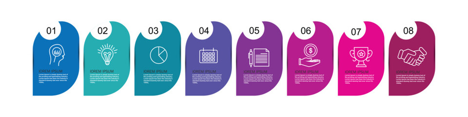 Vector Infographic design business template with icons and 8 options or steps. Can be used for process diagram, presentations, workflow layout, banner, flow chart, infographic