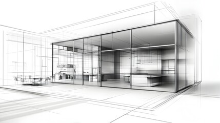 Striking minimalist interior architecture with clean lines sleek glass and steel design elements creating a functional yet visually captivating workspace or living environment