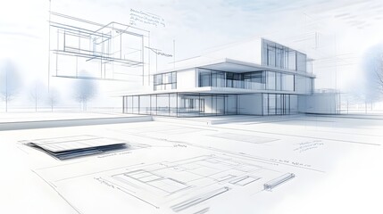 Fototapeta premium Cutting Edge Architectural Rendering of Modern Urban Office Building Facade with Sleek Glass and Concrete Design Elements Conceptual Blueprint for Innovative Commercial Real Estate Development