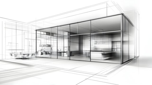 Striking minimalist interior architecture with clean lines sleek glass and steel design elements creating a functional yet visually captivating workspace or living environment