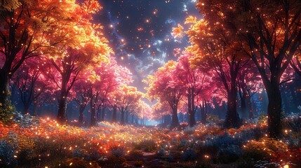 Enchanted Forest: Glowing Trees and Magical Lights