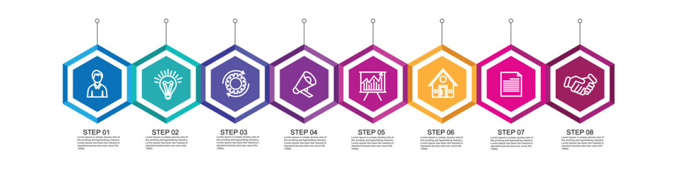 Hexagon infographic design template with 8 options