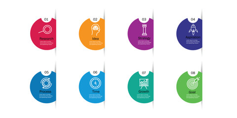 Infographics circle design template and icons with 8 options