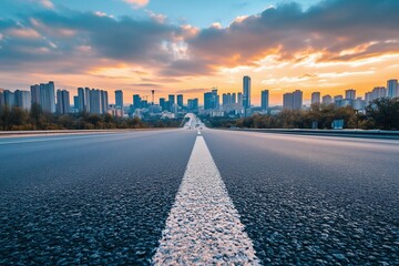 highway road and city skyline by generative ai