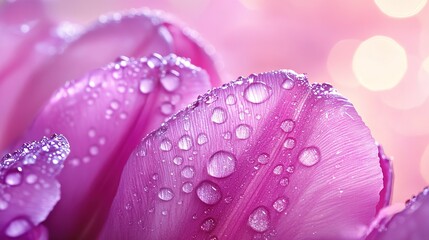 Close-up flower garden dew drops on purple tulip flower petals. Flowers in Full Image with LED Lights and white Background