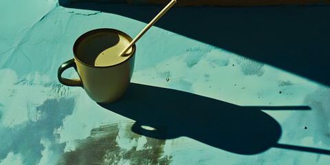 Iced matcha latte servido com um canudo de bambu