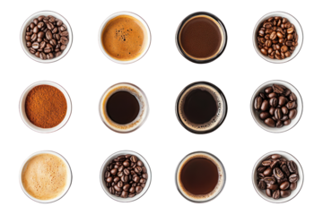 Coffee culture in different countries  isolated on transparent and white background.PNG image	