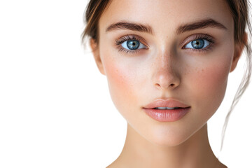Obraz premium Close-up portrait of a woman with flawless skin isolated on transparent and white background.PNG image 