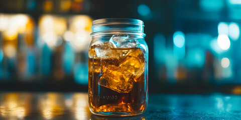Chá gelado refrescante em um jarro de vidro tipo mason