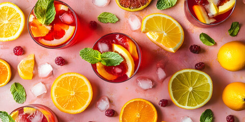 Sangria com várias fatias de frutas