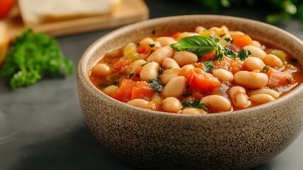 Delicious hearty vegetarian bean stew with fresh vegetables and herbs perfect for any meal or gathering