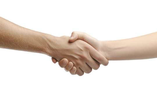 Handshake in close-up view  isolated on transparent and white background.PNG image	