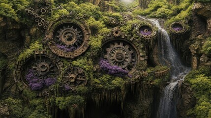 Fototapeta premium Mechanical Gears Integrated into Nature