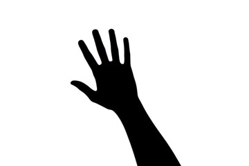 Fototapeta premium Hand silhouette with fingers spread wide isolated on transparent and white background.PNG image