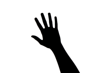 Hand silhouette with fingers spread wide isolated on transparent and white background.PNG image