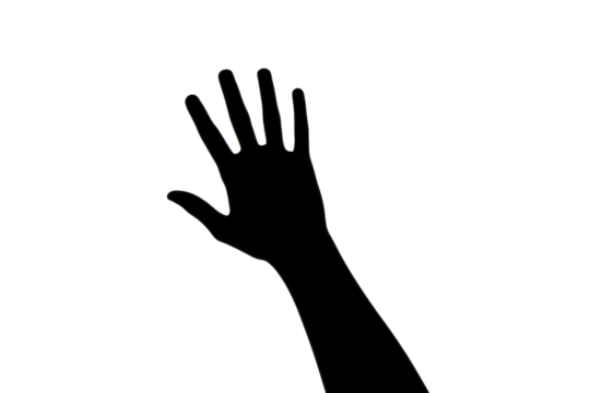Hand silhouette with fingers spread wide isolated on transparent and white background.PNG image - Powered by Adobe