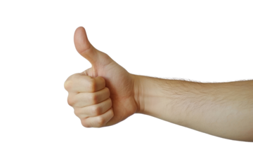 Hand gesture making thumbs up isolated on white background.