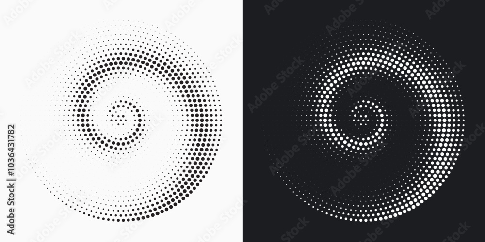 Poster Halftone circular frame logo set. Circle dots isolated on the white background. Fabric design element. Halftone circle dots texture. Vector design element for various purposes.	