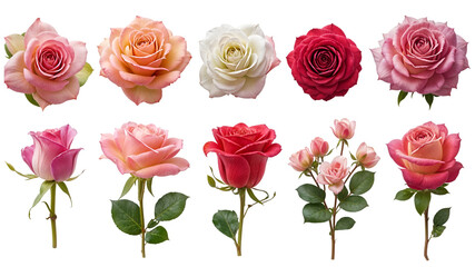 Set of different styles roses.