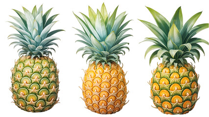 set of pineapple isolated on transparent background. 