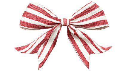 Fototapeta premium vibrant red and white striped bow, perfect for festive decorations or gift wrapping, adds cheerful touch to any occasion. Its classic design enhances visual appeal of presents or holiday decor