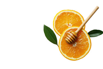 Orange with honey on isolated on transparent and white background.PNG image,