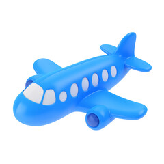 blue airplane 3d render icon isolated on transparent background cutout