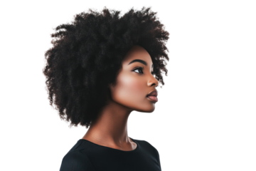Portrait of woman with natural hairstyle isolated on transparent background,PNG image.
