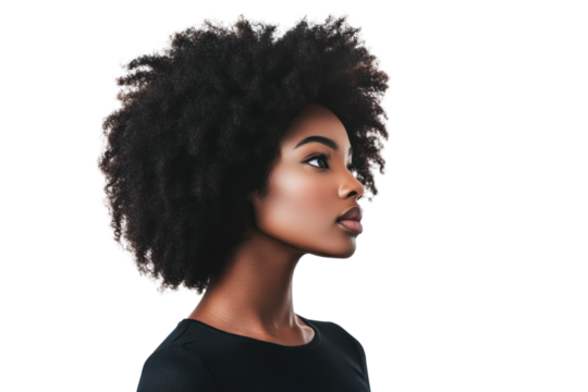 Portrait of woman with natural hairstyle isolated on transparent background,PNG image.	 - Powered by Adobe