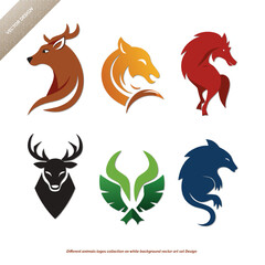 Fototapeta premium Different animals logos collection on white background vector art set Design 