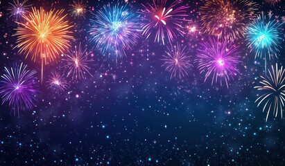 Vibrant Fireworks Display Against a Starry Night Sky