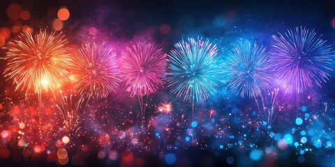 Fototapeta premium Vibrant Fireworks Display with Colorful Explosions in Night Sky