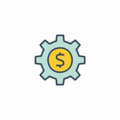 Gear with dollar sign vector illustration on white isolated background. Cogwheel business concept.