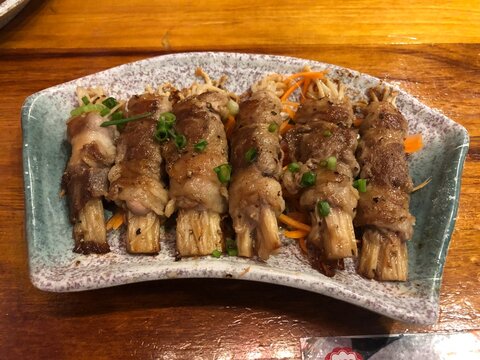 Enoki Mushroom Beef Rolls. Japanese dish. Asian cuisine. 