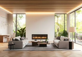 Fototapeta premium Modern Living Room with Empty White Wall Centered