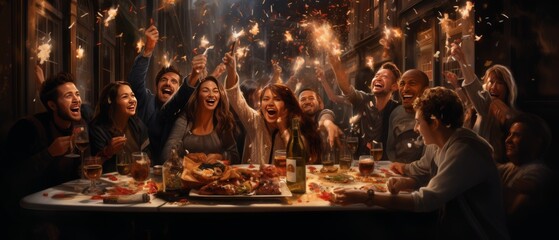 Obraz premium Joyful Gathering on New Year's Day Celebration