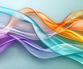Naklejka premium Colorful, flowing ribbons in shades of blue, orange, purple, and transparent hues create a soft, abstract design against a light background.