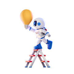 Fototapeta premium astronaut holding light bulb 3d illustration