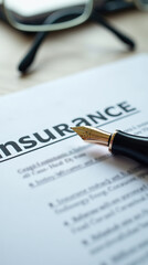Obraz premium Insurance coverage report with fountain pen and glasses on table
