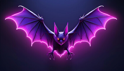 Hyper realistic 3D rendering of a glowing purple neon bat, 4K quality, 3D rendering, vivid