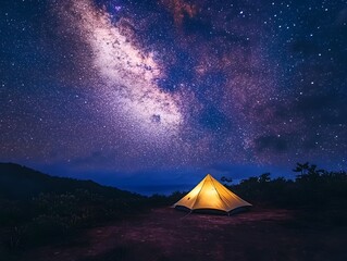Tent Camping Under Starry Sky Outdoor Adventure Photography