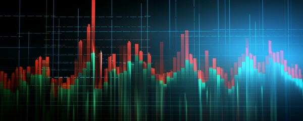 Abstract business panorama background, stock market graph, digital data chart, technology. Generative ai