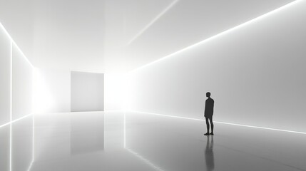 Obraz premium Minimalist Silhouette in a White Room with LED Lighting, Minimalism, Architecture, Design