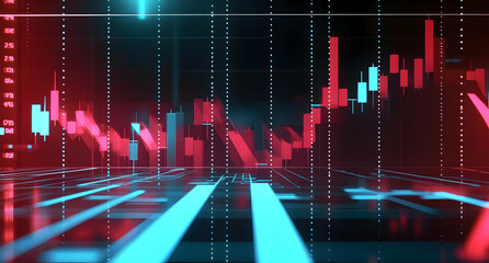 Stock Market Graph with Red and Blue Downward Trend